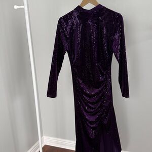Zara Deep Purple Sequin Long Sleeve Gown